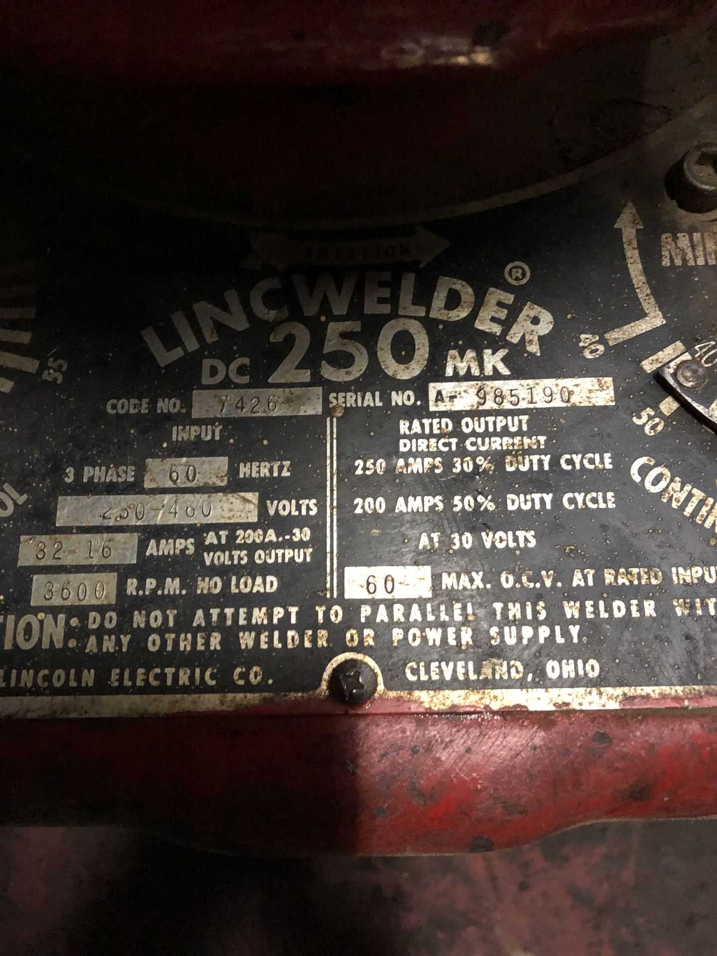 Lincoln DC-250 MK Arc Welder - WELDING EQUIPMENT