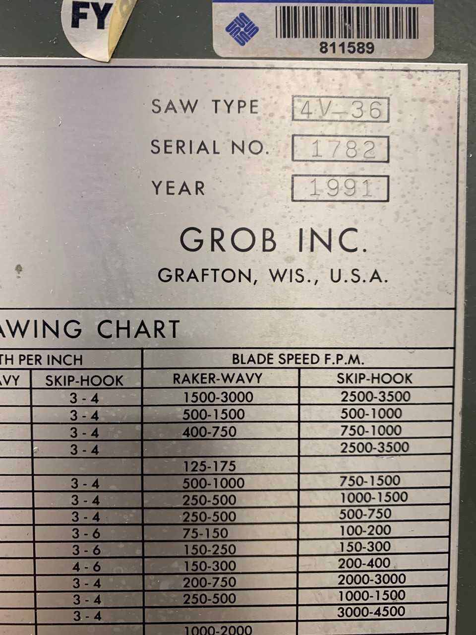 1991 Grob 4V-36 Vertical Band Saw - METAL SAWS