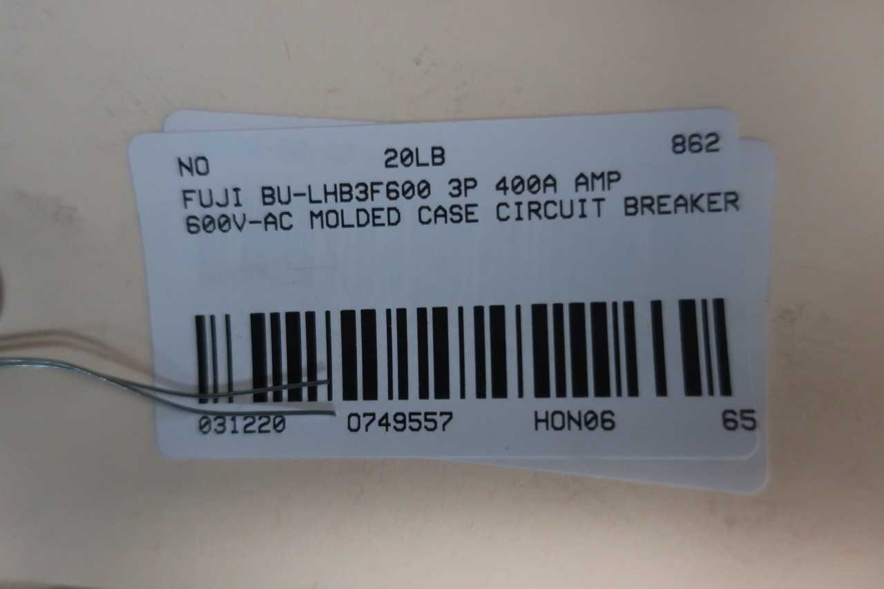 FUJI BU-LHB3F600 3P 400A AMP 600V-AC MOLDED CASE CIRCUIT BREAKER - CIRCUIT BREAKERS