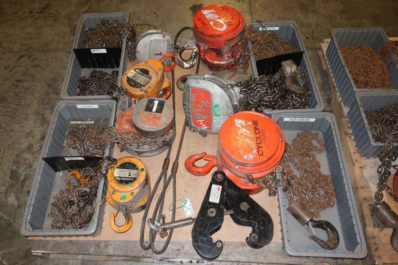 2 PALLETS OF ASSORTED MANUAL HOISTS 1/2TON-2TON CYCLONE HARRISON COFFING - LIFTING EQUIPMENT