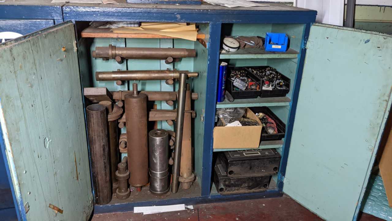 Lot of 3 cabinets with roll grinder parts - INDUSTRIAL PARTS