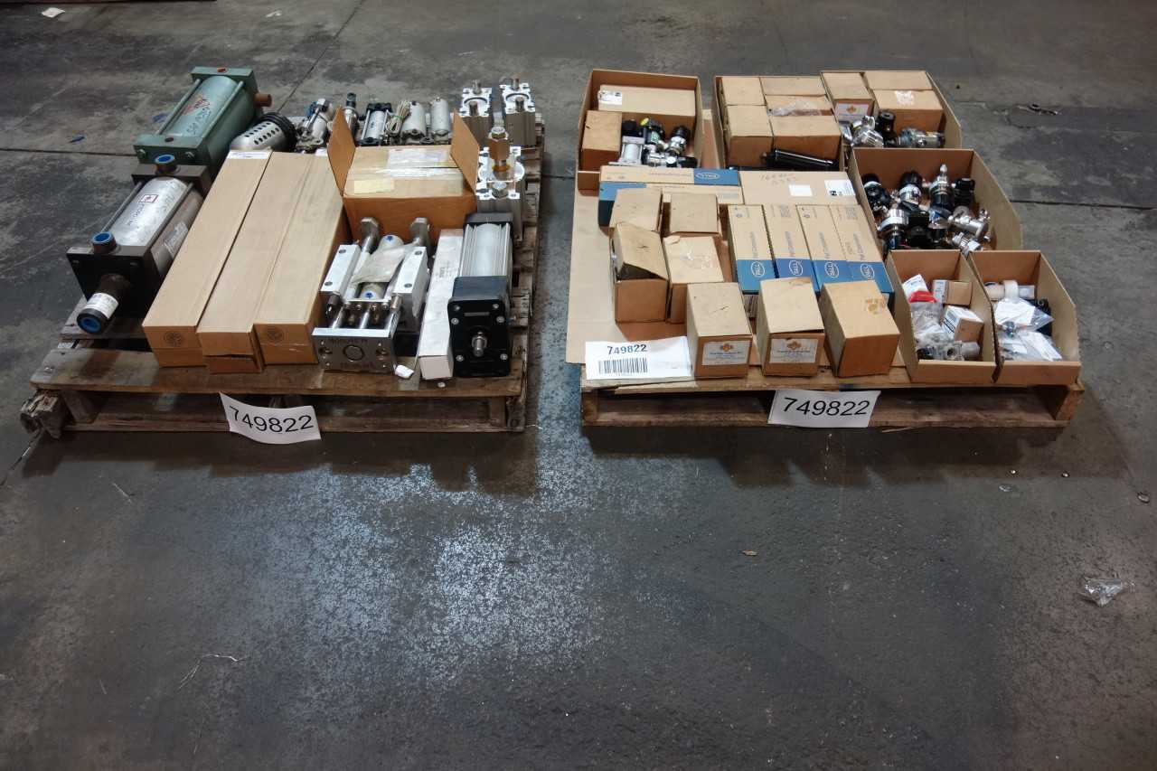 2 PALLETS OF ASSORTED PNEUMATIC CYLINDERS, FILTER ELEMENTS, VALVE BODY MANIFOLDS- PALL, PRECISION GENERAL - VALVES