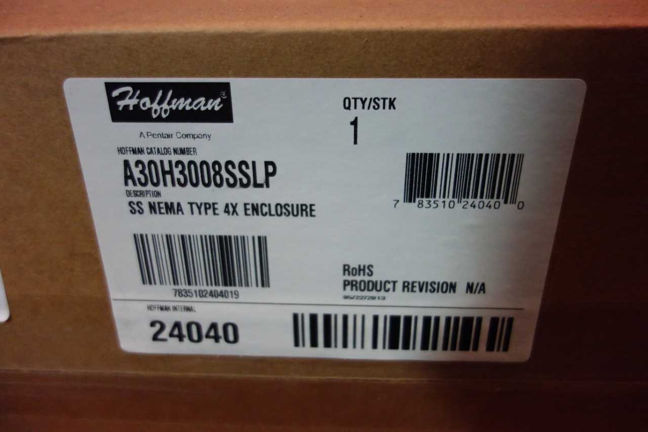 1 HOFFMAN SS NEMA TYPE 4X ENCLOSURE A30H3008SSLP - INDUSTRIAL PARTS