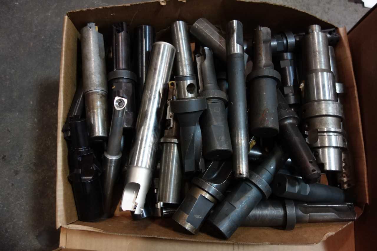 LOT OF ASSORTED BORING BARS, DOVETAIL CUTTERS, CARBIDE TIPPED END MILLS - SUMITONO, SANDVIK, NTL - MACHINING ACCESSORIES & TOOLING
