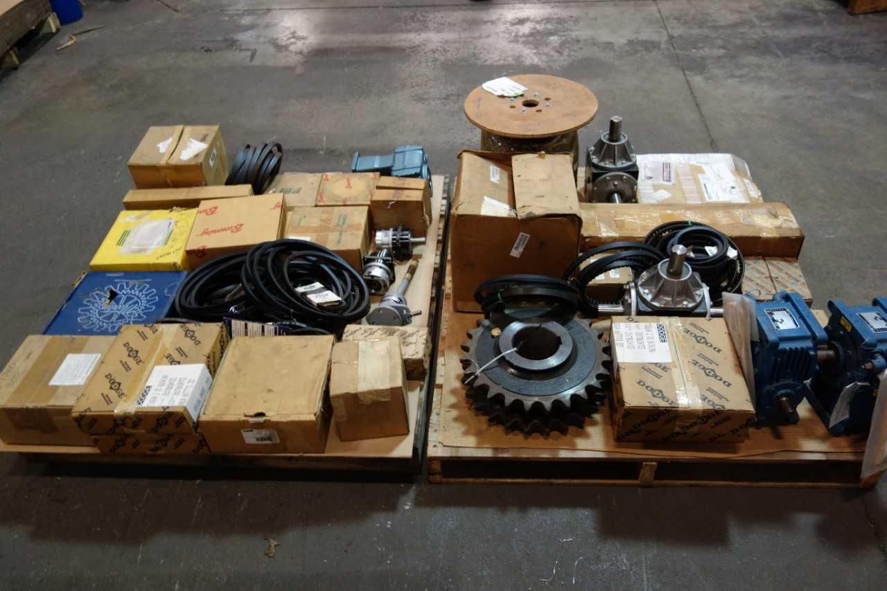 2 PALLETS OF ASSORTED V-BELTS, SERVO GEAR REDUCER, DC SERVO ACTUATOR, COUPLING SLEEVES- TIMKEN, DODGE, GOODYEAR - GEAR REDUCERS 2 PALLETS OF ASSORTED V-BELTS, SERVO GEAR REDUCER, DC SERVO ACTUATOR, COUPLING SLEEVES- TIMKEN, DODGE, GOODYEAR - GEAR REDUCERS