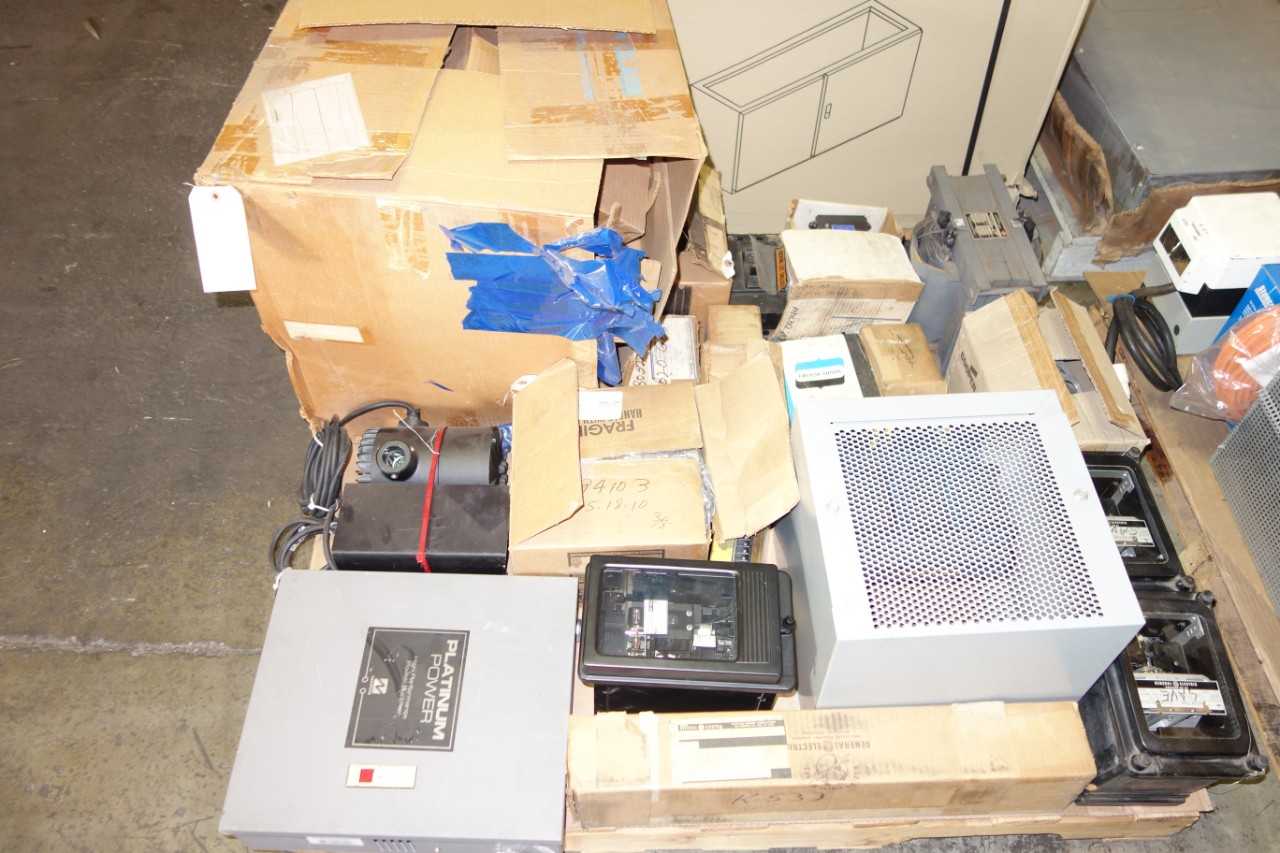 4 PALLETS OF ASSORTED ELECTRICAL COMPONENTS, LIGHTING, TRANSMITTERS, RELAYS, CIRCUIT BREAKERS, POWER SUPPLIES AND ACCESSORIES - ELECTRICAL COMPONENTS