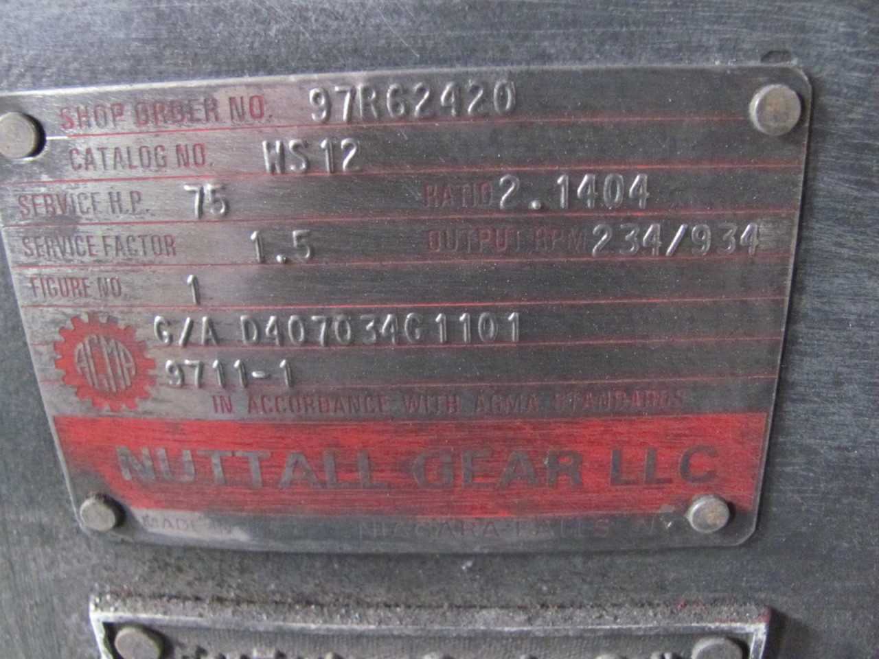 75 HP Nuttall Gear Reducer Model 97R62420 - GEAR REDUCERS
