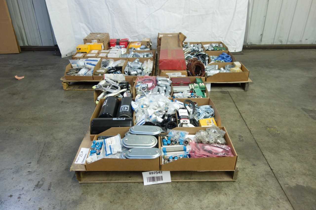 3 PALLETS OF ASSORTED MISCELLANEOUS INDUSTRIAL SURPLUS - ELECTRICAL COMPONENTS