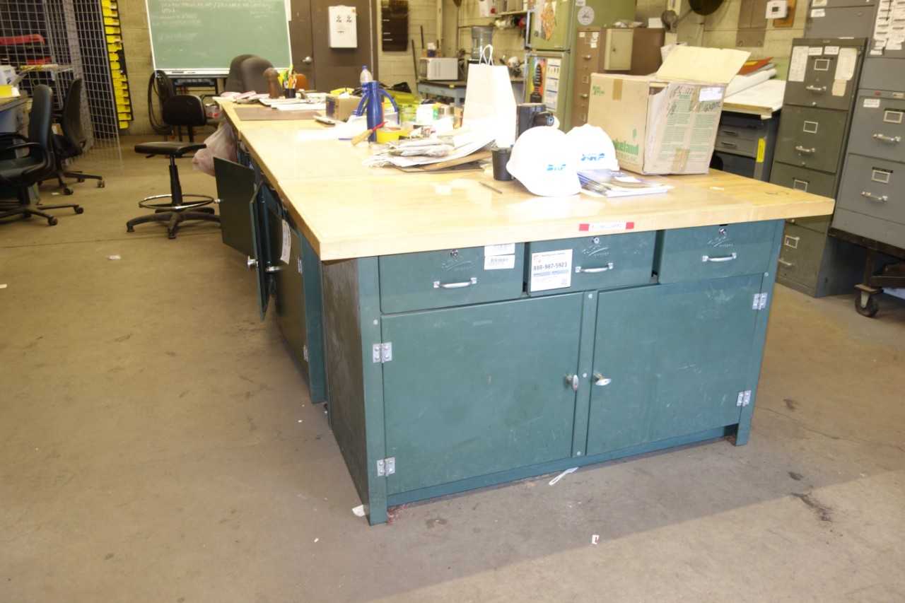 Lot of 6 60'' x 30" steel work desk with wood surfaces - PLANT & FACILITY