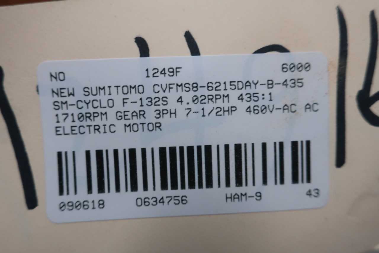 NEW SUMITOMO CVFMS8-6215DAY-B-435 SM-CYCLO F-132S 3PH 7-1/2HP 1710RPM 4-3/4IN 460V-AC AC MOTOR - ELECTRIC MOTORS