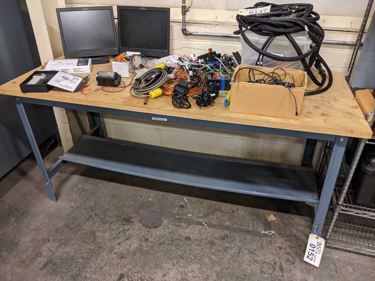 Steel Work Table with Wood Surface Approx 7ft x 3ft, No Contents - PLANT & FACILITY EQUIPMENT