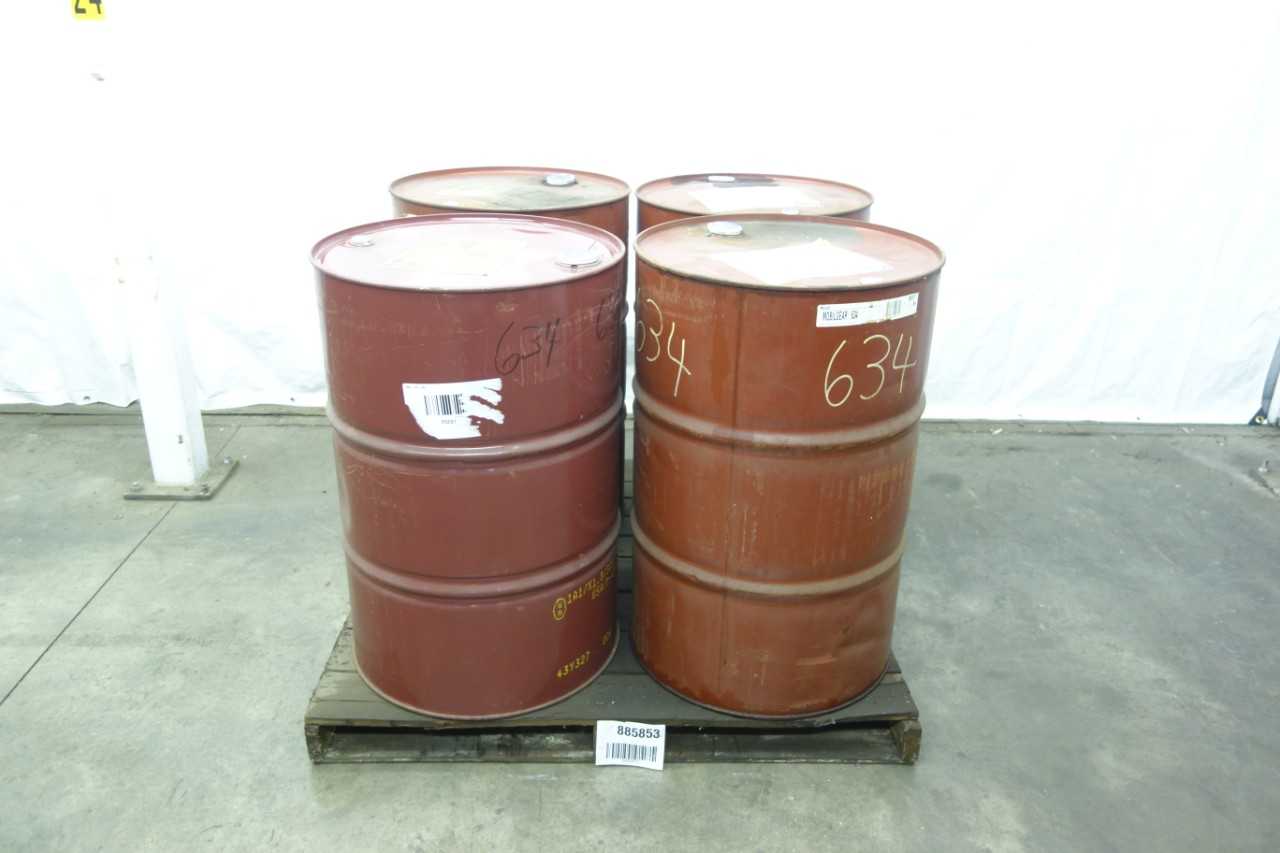 LOT OF 4 FULL 55 GALLON DRUMS OF MOBILGEAR 634 INDUSTRIAL GEAR OIL - GEAR REDUCERS