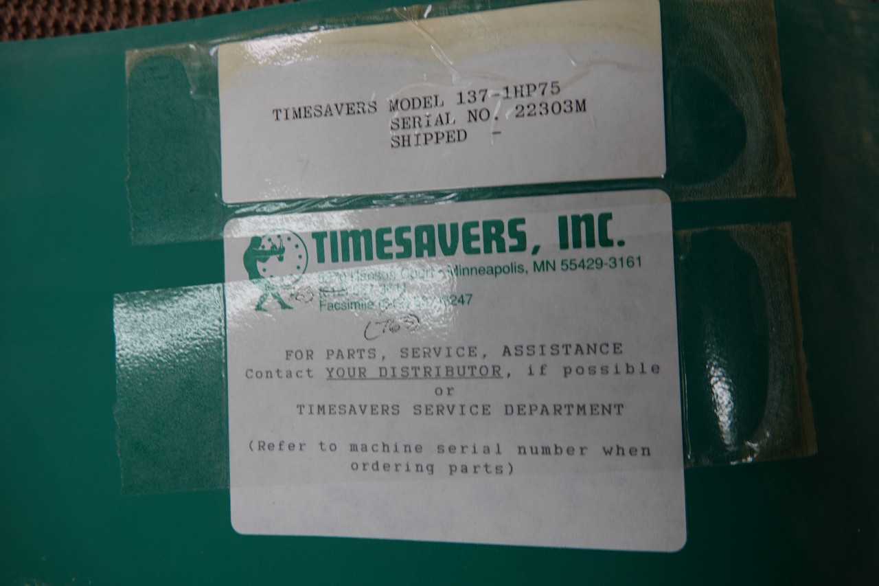 Timesavers Model 137-1HP75 Sander - MACHINING ACCESSORIES & TOOLING