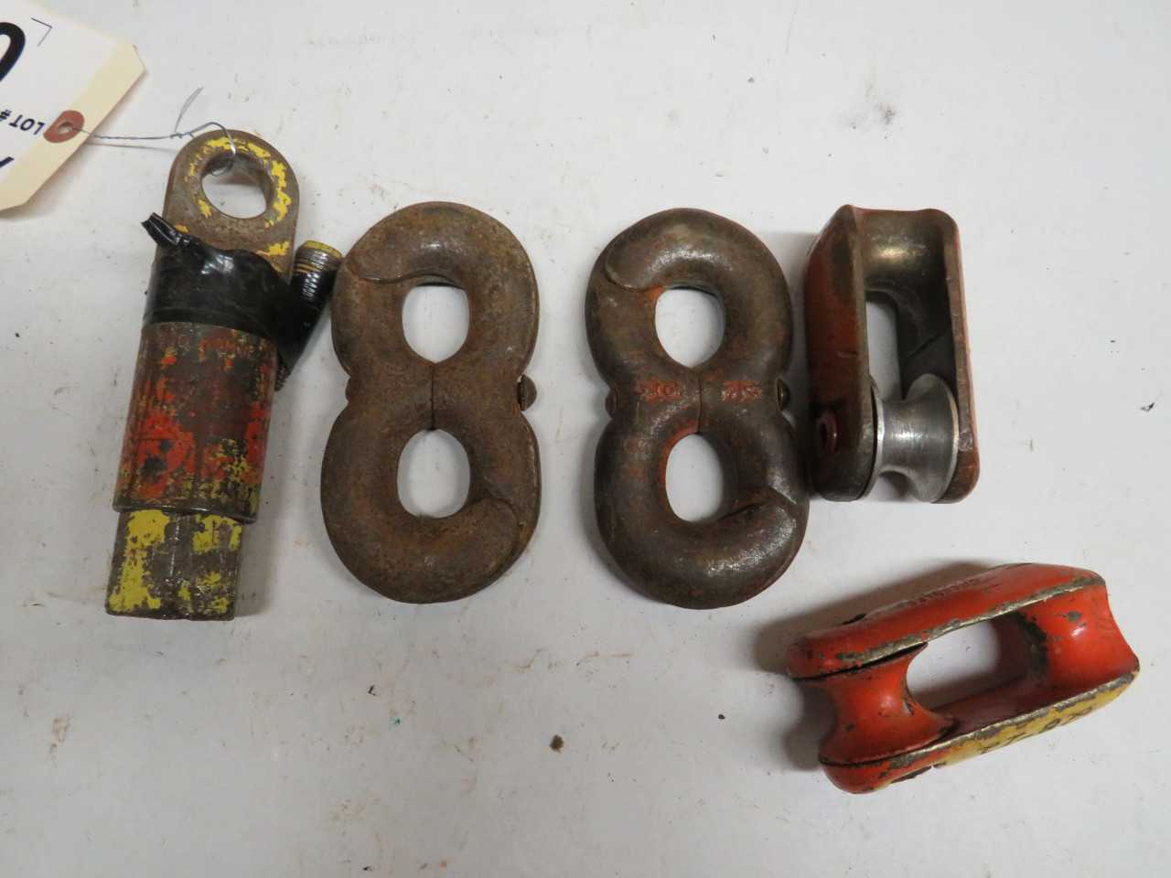 LOT OF ASSORTED CABLE / ROPE PULLEY / PULLER ATTACHMENTS - ROPE CLEVIS 678 - ELECTRIC POWER TOOLS