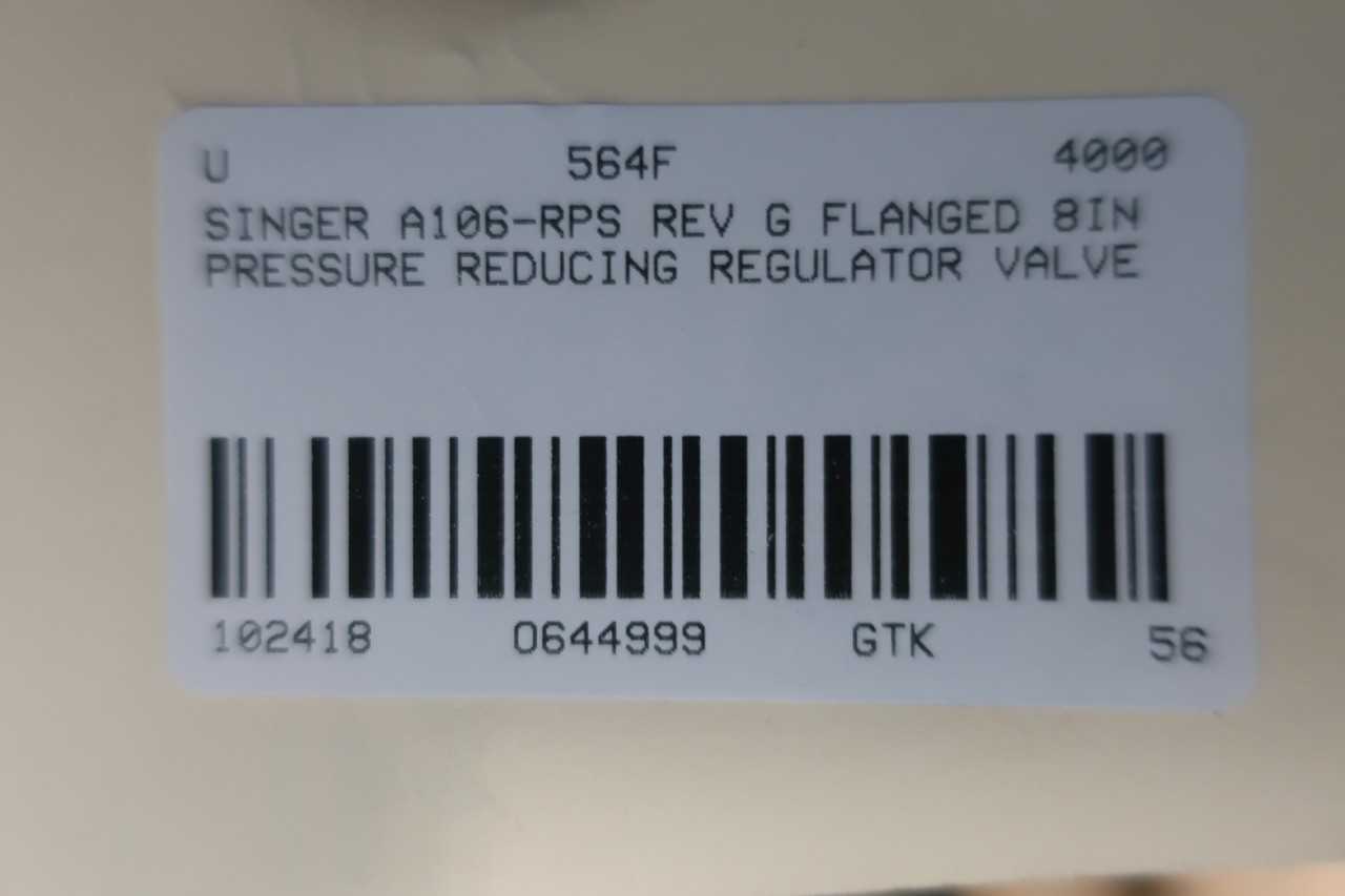 SINGER A106-RPS FLANGED 8IN PRESSURE REDUCING REGULATOR VALVE - VALVES