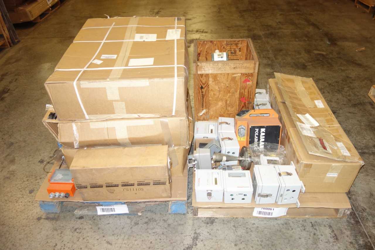 2 PALLETS OF ASSORTED FLOW METERS, LEVEL SENSOR/TRANSMITTERS, CONTROLLERS - INSTRUMENTATION