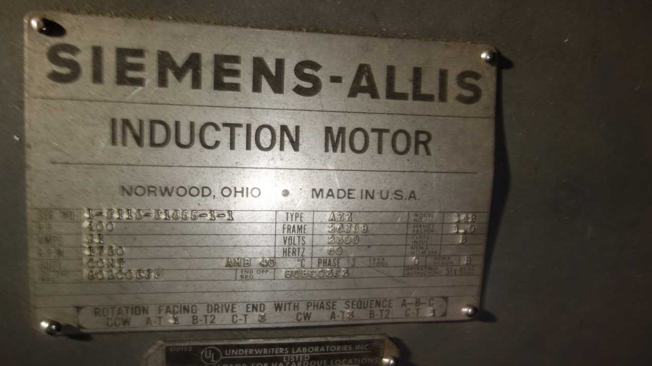 SIEMENS AZZ 142 400HP MOTOR 2300V 26JS8 1780RPM - ELECTRIC MOTORS