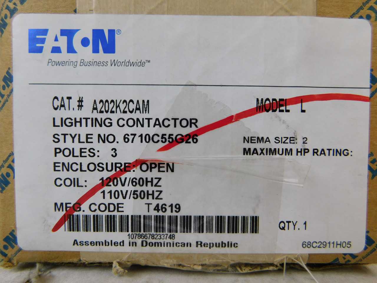 Quantity of 1 Used Eaton A202K2CAM Lighting Contactor Magnetically Held 3P 60A 120V - CONTACTORS Quantity of 1 Used Eaton A202K2CAM Lighting Contactor Magnetically Held 3P 60A 120V - CONTACTORS