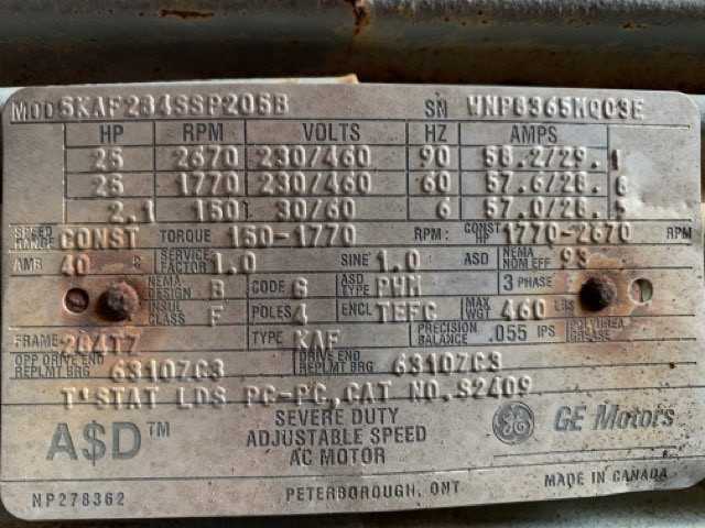 25 HP 1800 RPM 284TZ Frame General Electric Motor - ELECTRIC MOTORS