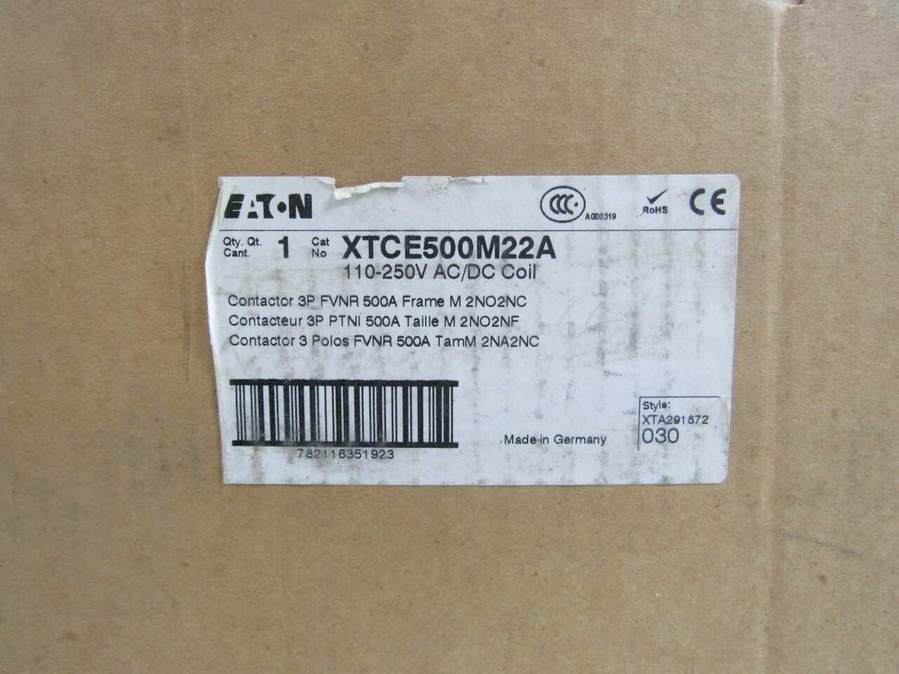 Quantity of 1x XTCE500M22A Non-Reversing Contactors - CONTACTORS