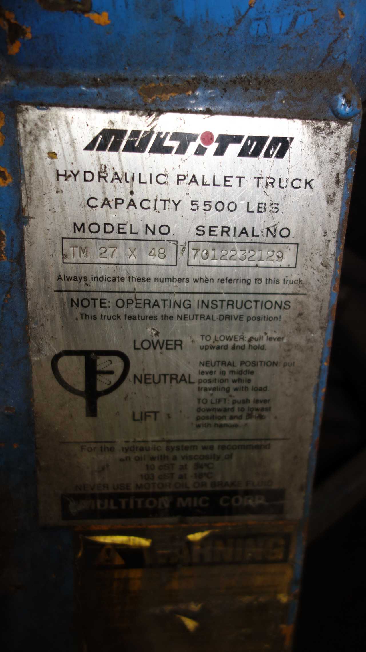MULTITON PALLET JACK 5500LB - MANUAL PALLET JACKS