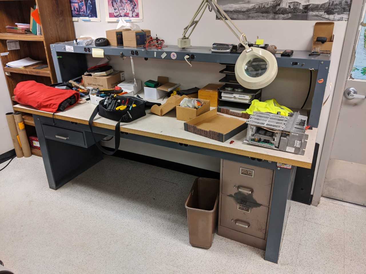 8' x 3' steel work desk with wood surface - PLANT & FACILITY 8' x 3' steel work desk with wood surface - PLANT & FACILITY