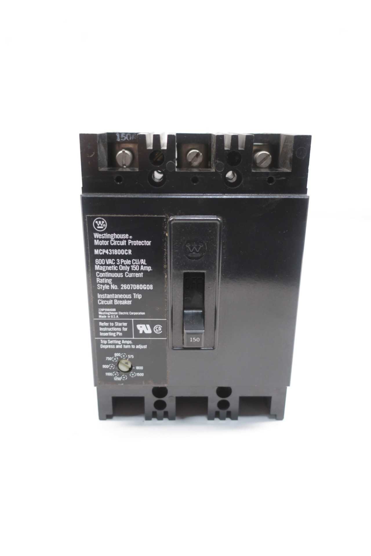 WESTINGHOUSE MCP431800CR 3P 150A AMP 600V-AC MOLDED CASE CIRCUIT BREAKER - CIRCUIT BREAKERS