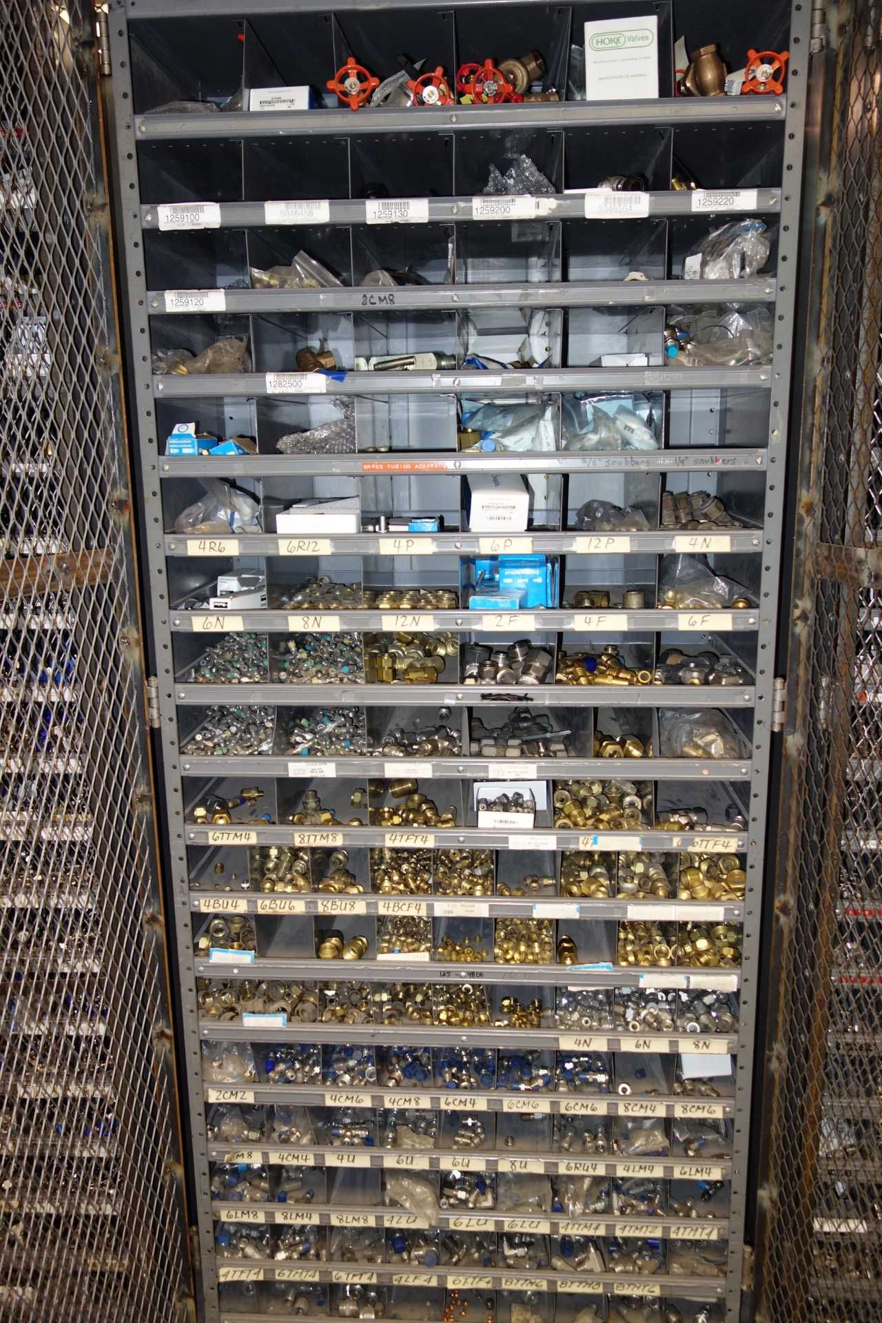 Contents of 2 Shelving Sections - Parker, Swagelok Brass and Stainless Instrumentation Fittings - PROCESS EQUIPMENT