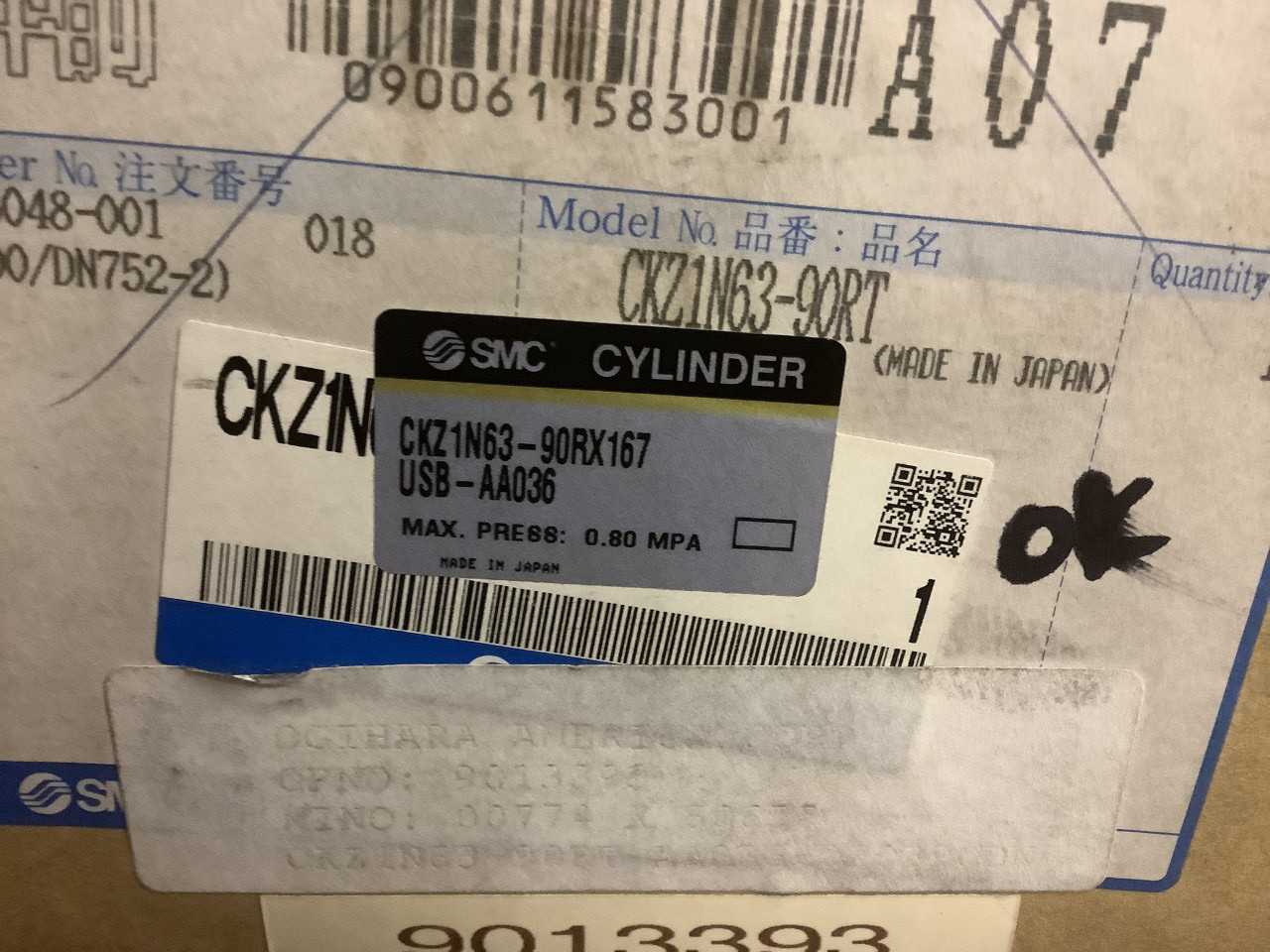 SMC CKZ1N63-90RX167USB-AA036 Pneumatic Slim Line Clamp Cylinder - INDUSTRIAL PARTS