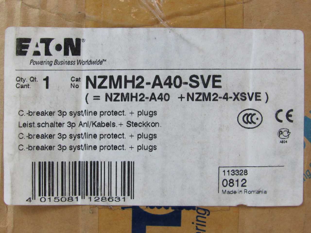 Quantity of 1x NZMH2-A40-SVE 3P 40A 690VAC MCCB/Molded Case Circuit Breakers - CIRCUIT BREAKERS