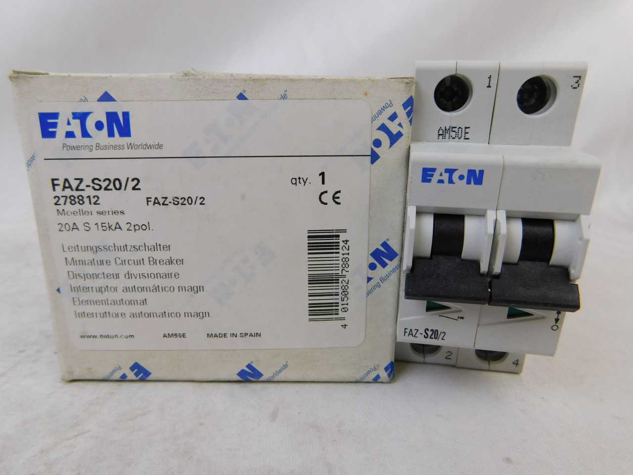 Lot of Qty 25x Eaton FAZ-S20/2 Plug In S Frame 2P 20A 120/240VAC 50/60Hz - ELECTRICAL COMPONENTS