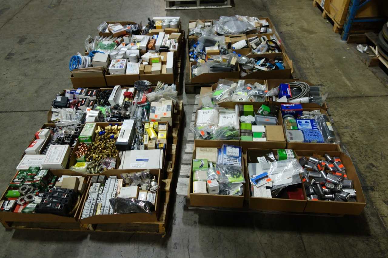 4 PALLETS OF ASSORTED MISCELLANEOUS INDUSTRIAL SURPLUS - ELECTRICAL COMPONENTS