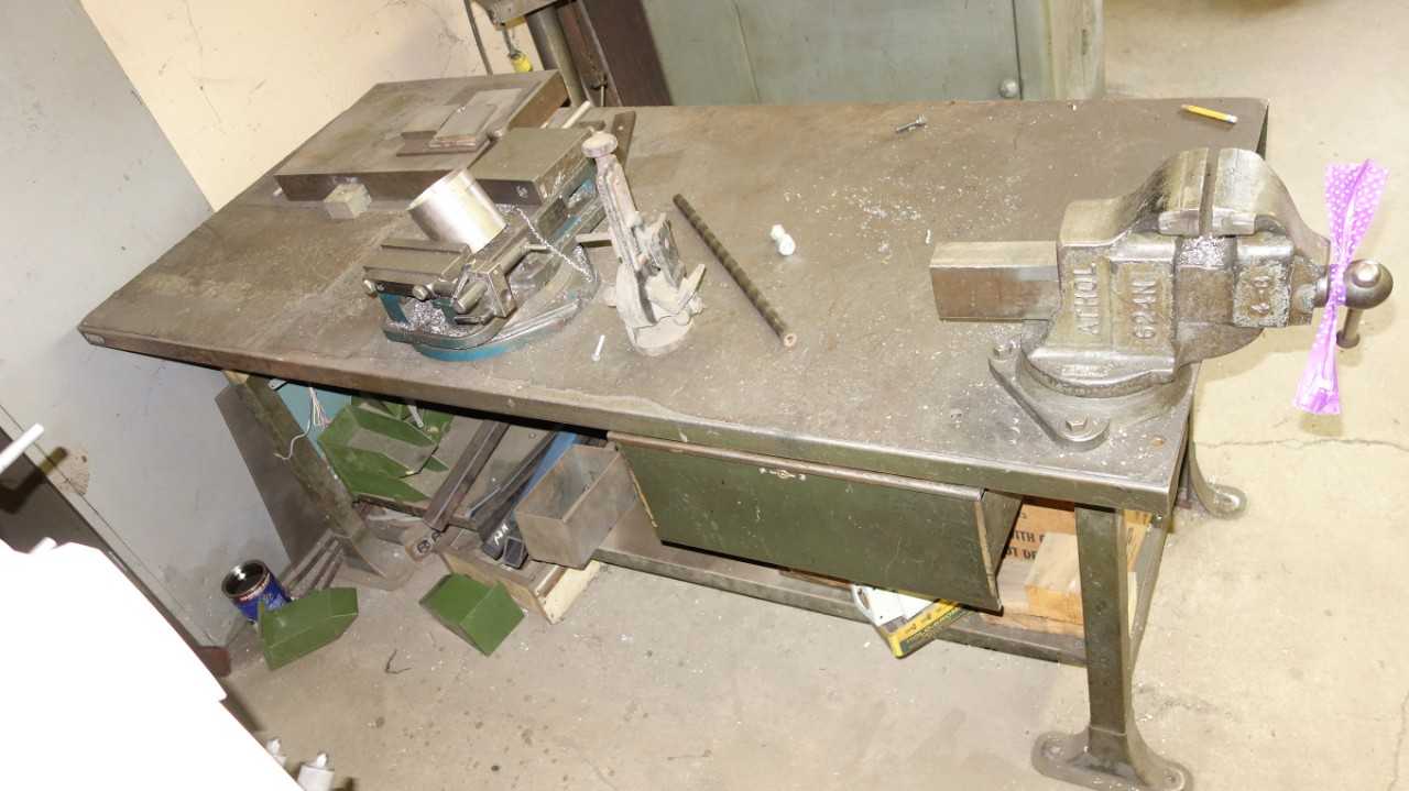 PROFESSIONAL STEEL METALWORKING TABLE WITH CONTENTS (ATTACHED VISE IS NOT INCLUDED) - PLANT & FACILITY