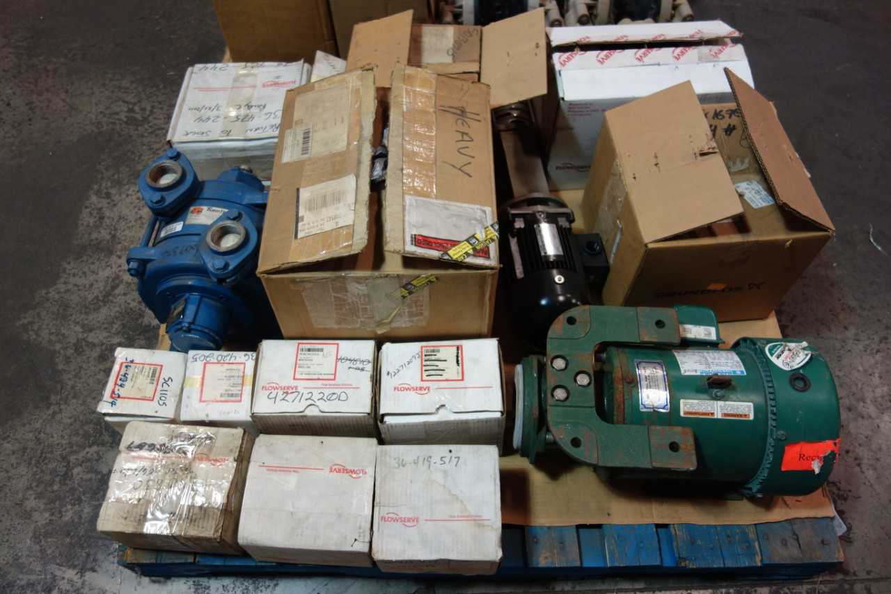 2 PALLETS OF ASSORTED PUMPS, PUMP PARTS & ACCESSORIES- SANSO, CORONA, ARO, MADDEN, FLOWSERVE - PUMPS