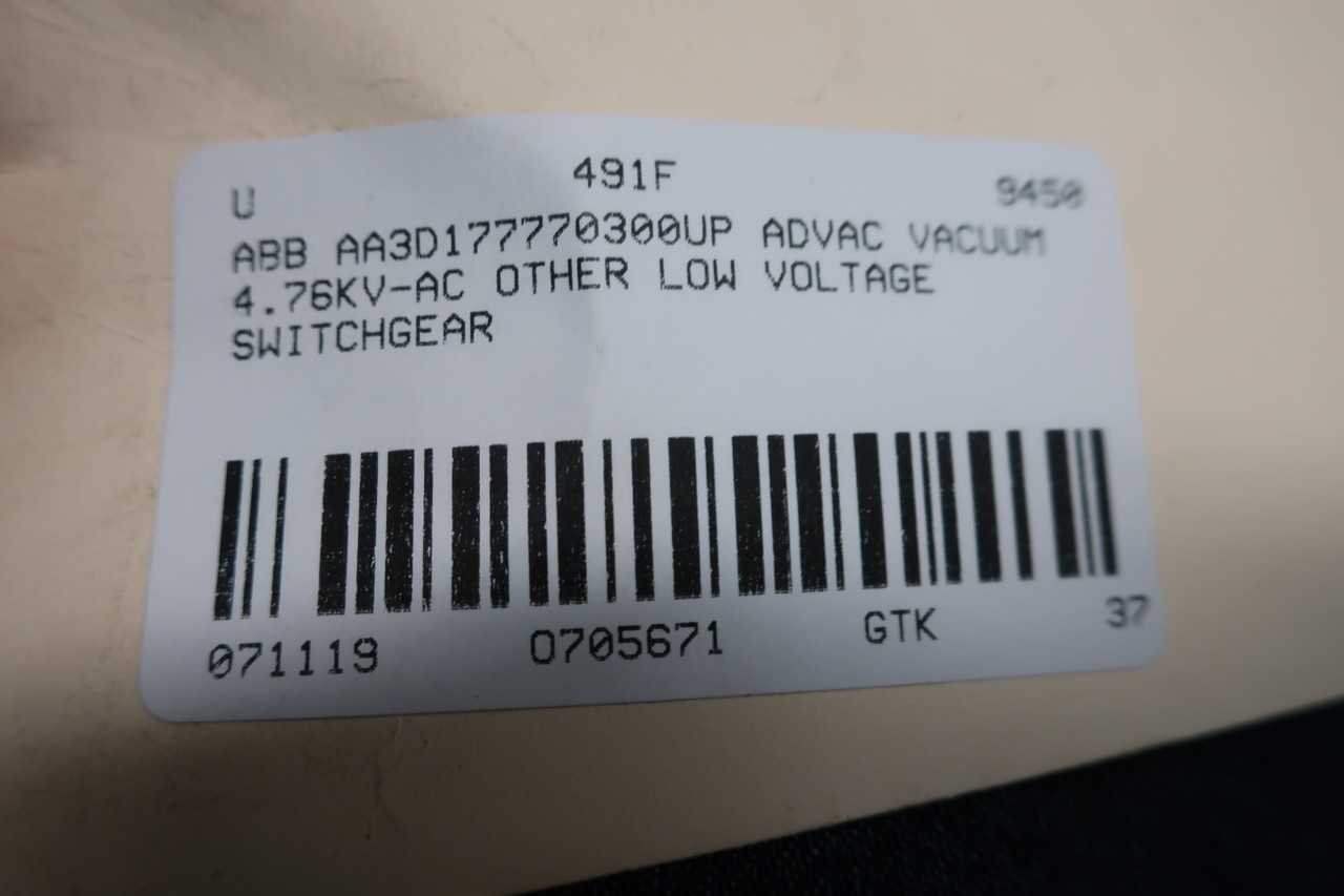 ABB AA3D177770300UP ADVAC VACUUM 4.76KV-AC OTHER LOW VOLTAGE SWITCHGEAR - SWITCHGEAR