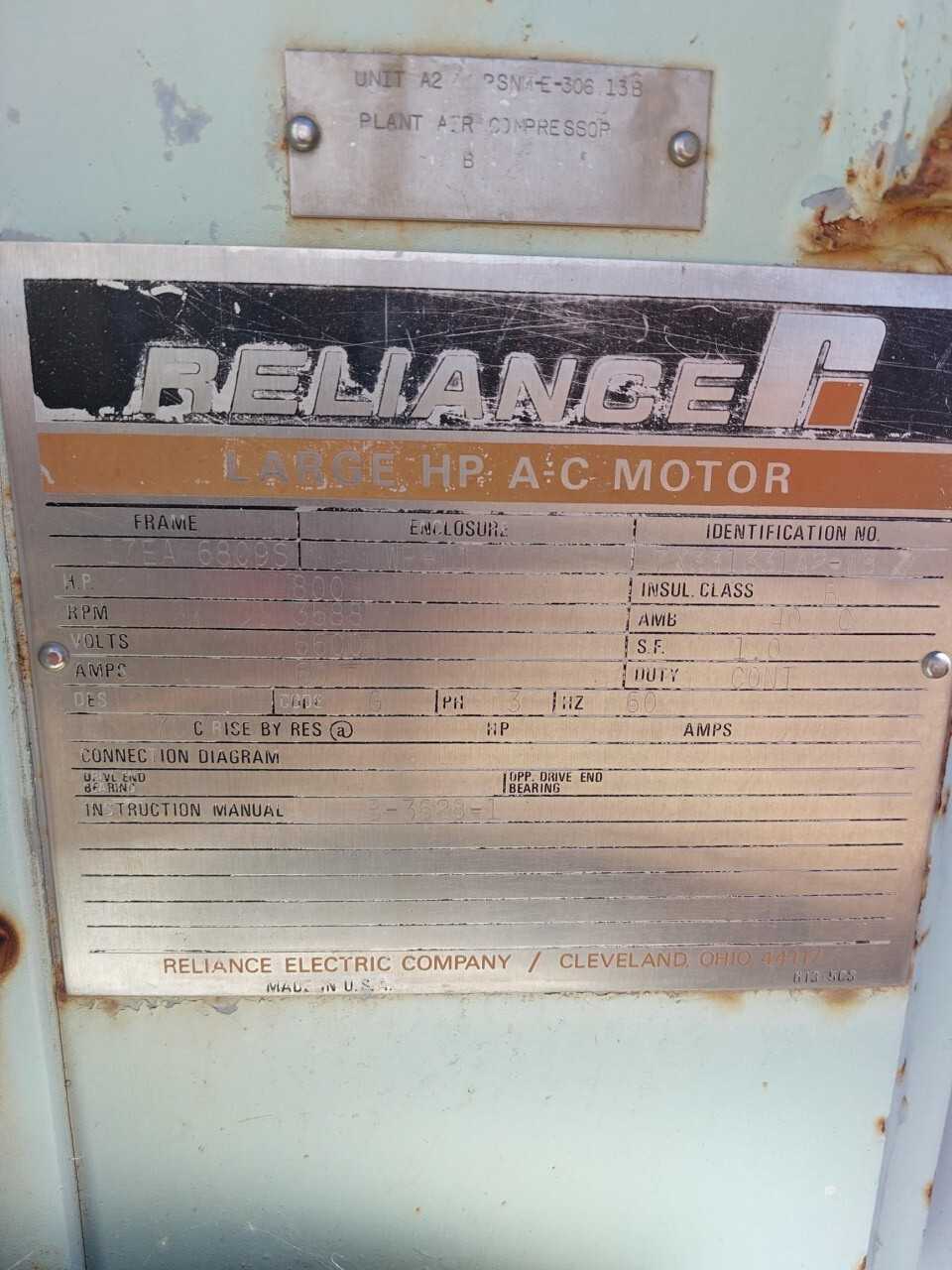 Reliance 800 HP Motor - ELECTRIC MOTORS