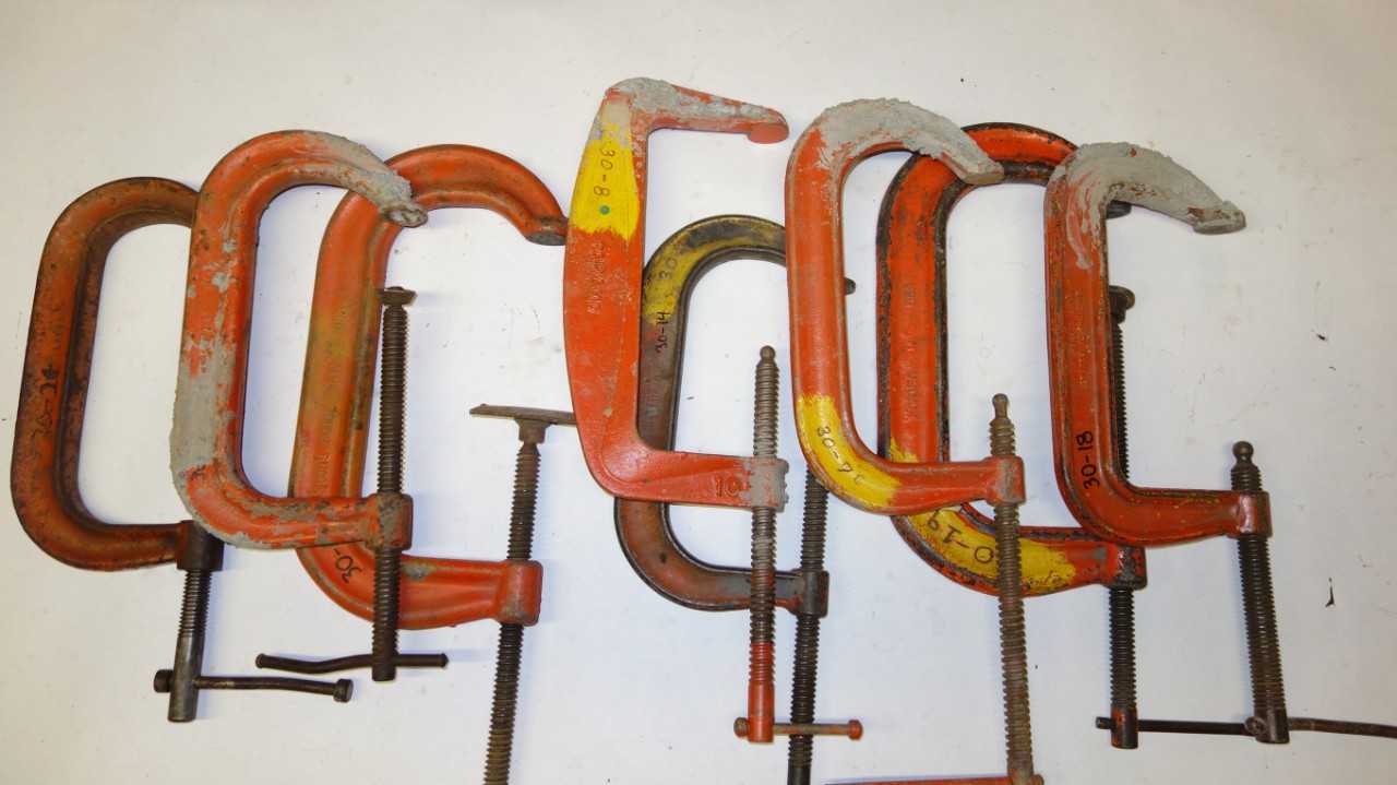 LOT OF 8 ASSORTED C-CLAMPS, 8IN-10IN - HAND TOOLS