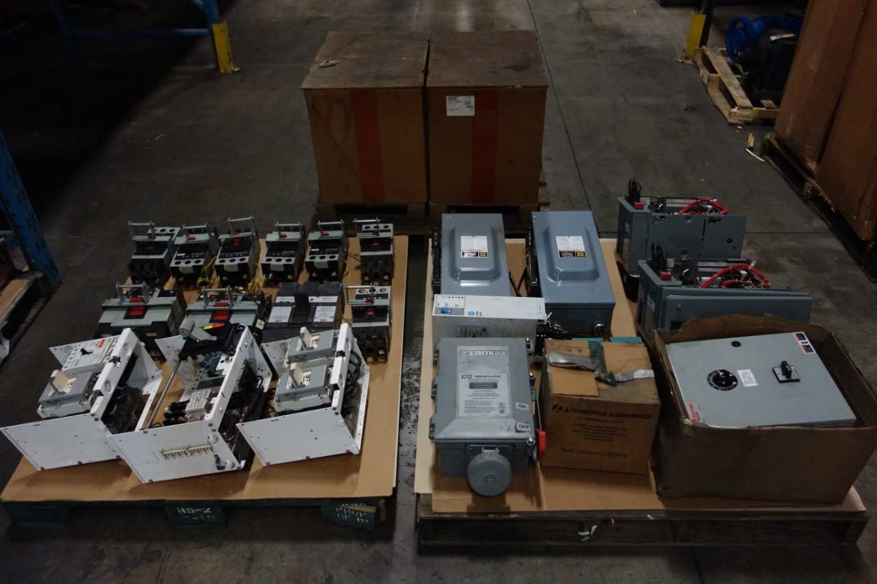 3 PALLETS OF ASSORTED ELECTRICAL CIRCUIT BREAKERS AND MISC - CIRCUIT BREAKERS