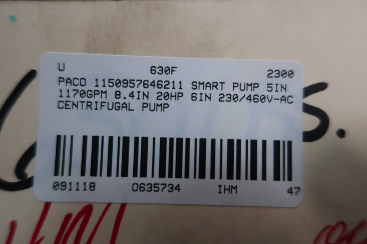 PACO 1150957646211 SMART PUMP 5IN 1170GPM 8.4IN 20HP 6IN 230/460V-AC CENTRIFUGAL PUMP - CENTRIFUGAL PUMP