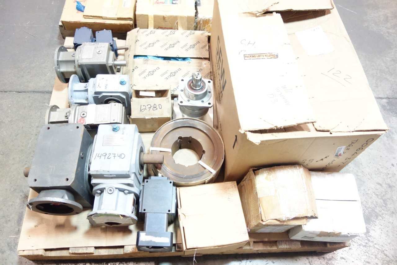 2 PALLETS OF ASSORTED SPROCKETS, GEAR REDUCERS, BELTS- FALK, BROWNING - GEAR REDUCERS