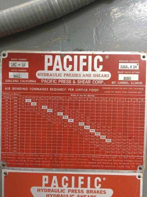 Pacific Press Brake 150-14, 10 ga X 14' - PRESS BRAKES