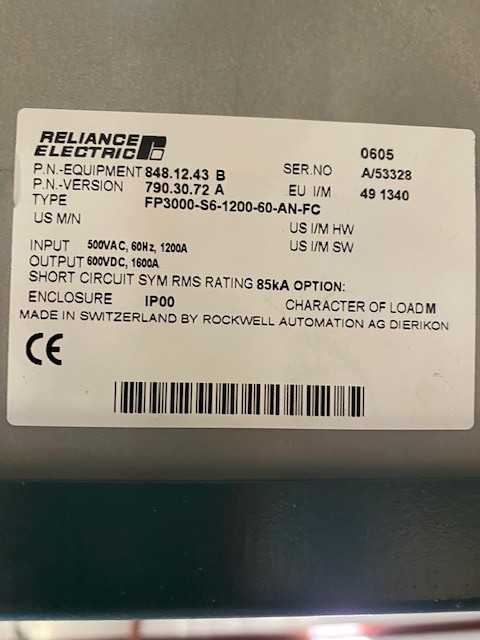 Reliance Electric 848.12.43 B FlexPak 3000 DC Drive FP3000-S6-1200-60-AN-FC - Used - Bench Tested - MOTOR DRIVES