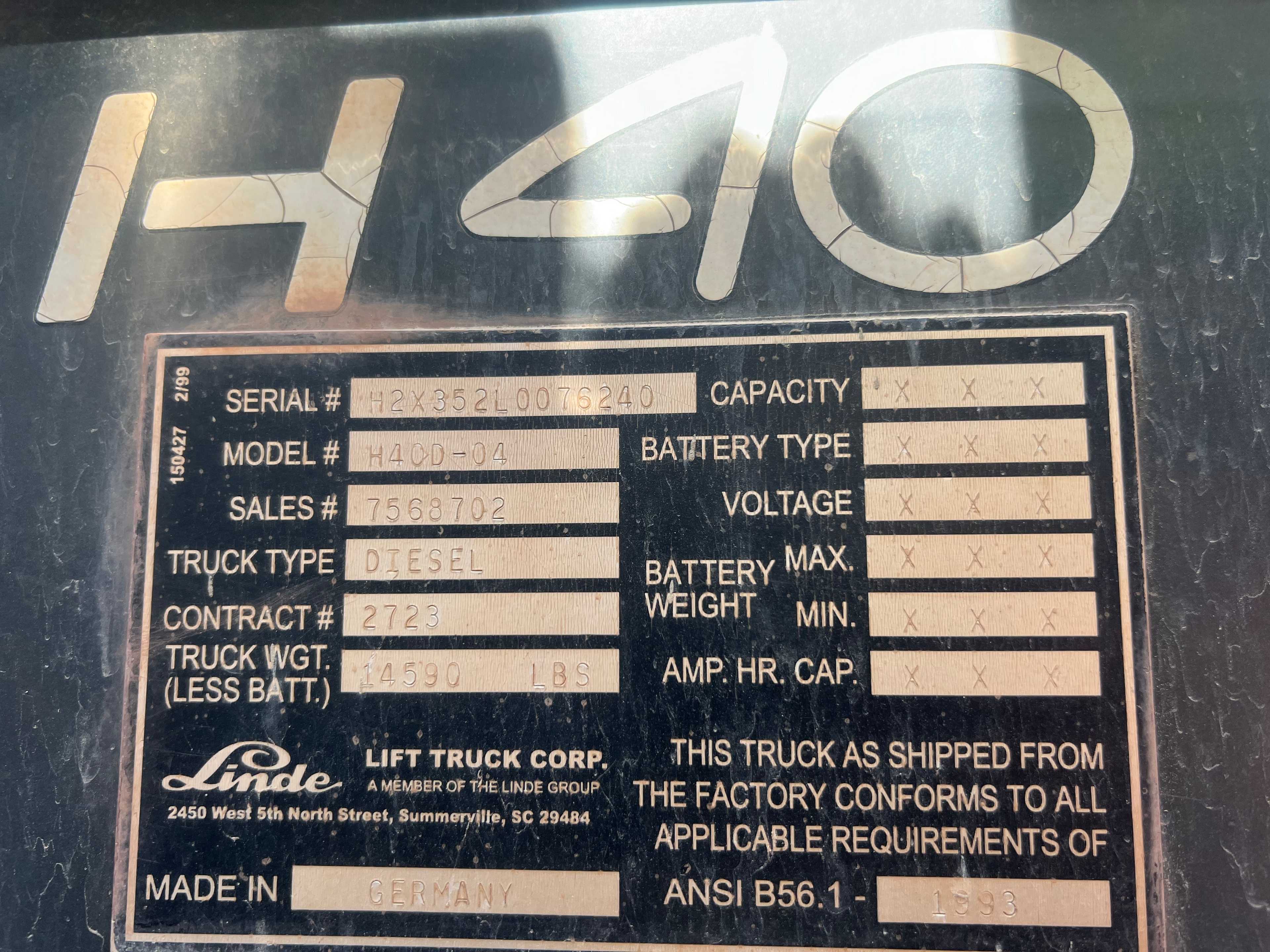 2000 LINDE H40D SIT-DOWN FORKLIFT - SIT-DOWN FORKLIFT