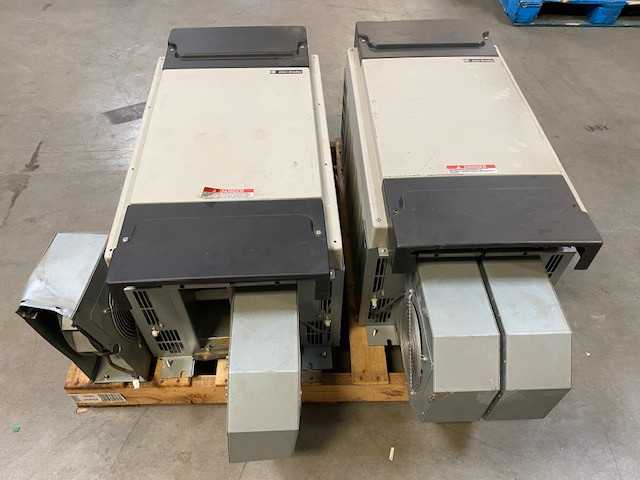 Allen Bradley Drive Power Unit Set SK-H1-PWRMOD-F12D - Used - Powers up and passed basic static testing. Output nut/bolt hardware missing on one of the drives and one of the cooling fans was bent. - MOTOR DRIVES