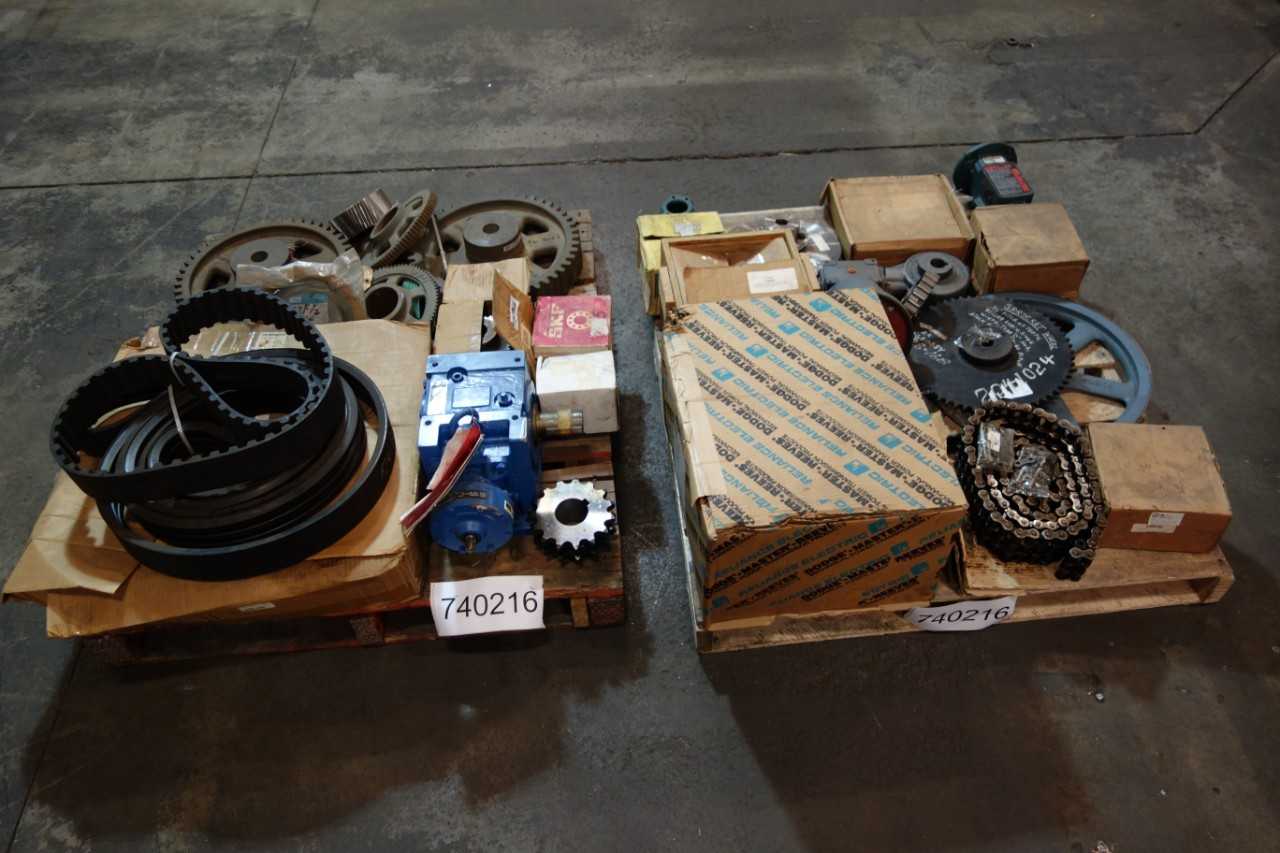 2 PALLETS OF ASSORTED GEAR REDUCERS, SPROCKETS, BELTS- SKF, DODGE, TB WOODS - GEAR REDUCERS 2 PALLETS OF ASSORTED GEAR REDUCERS, SPROCKETS, BELTS- SKF, DODGE, TB WOODS - GEAR REDUCERS