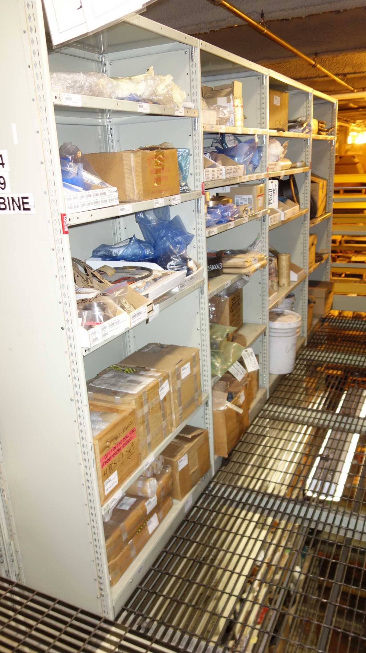 CONTENTS OF 4 SHELF COLUMNS, TURBINE PARTS - SHELVING