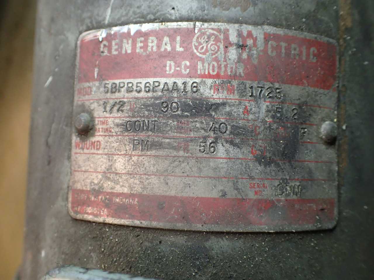 GE 5BPB-56PAA16 1/2HP Electric Motor 90V DC 5.2A 5/8 Shaft fr 56 w/ Speed Sensor - ELECTRIC MOTORS