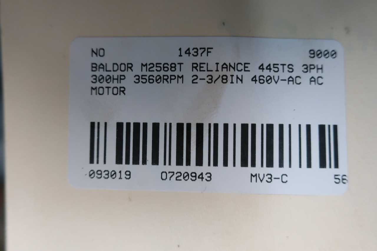 BALDOR M2568T-4 RELIANCE 445TS 3PH 300HP 3560RPM 2-3/8IN 460V-AC AC MOTOR - ELECTRIC MOTORS