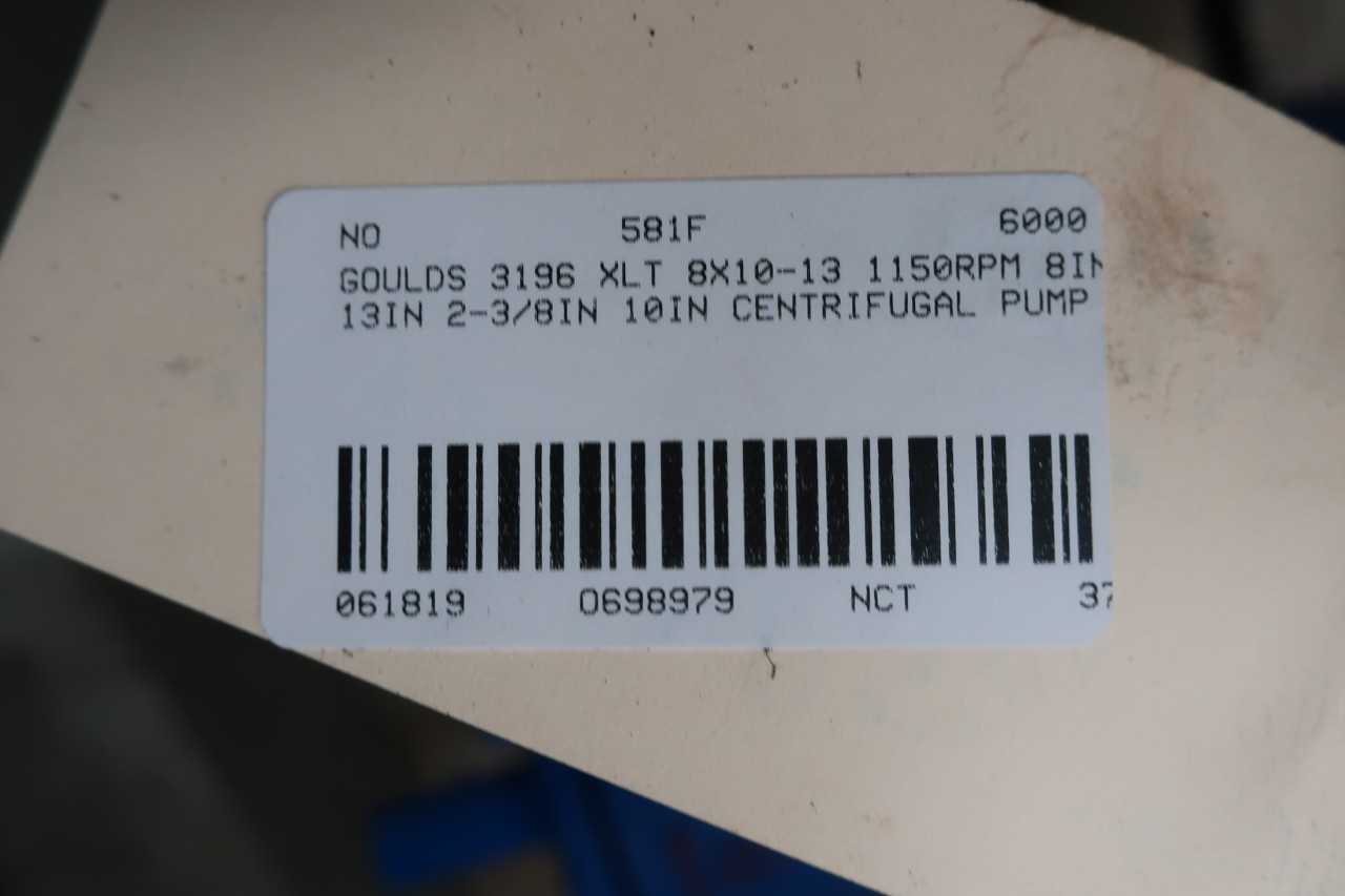 GOULDS 3196 XLT 8X10-13 1150RPM 8IN 13IN 2-3/8IN 10IN CENTRIFUGAL PUMP - CENTRIFUGAL PUMP