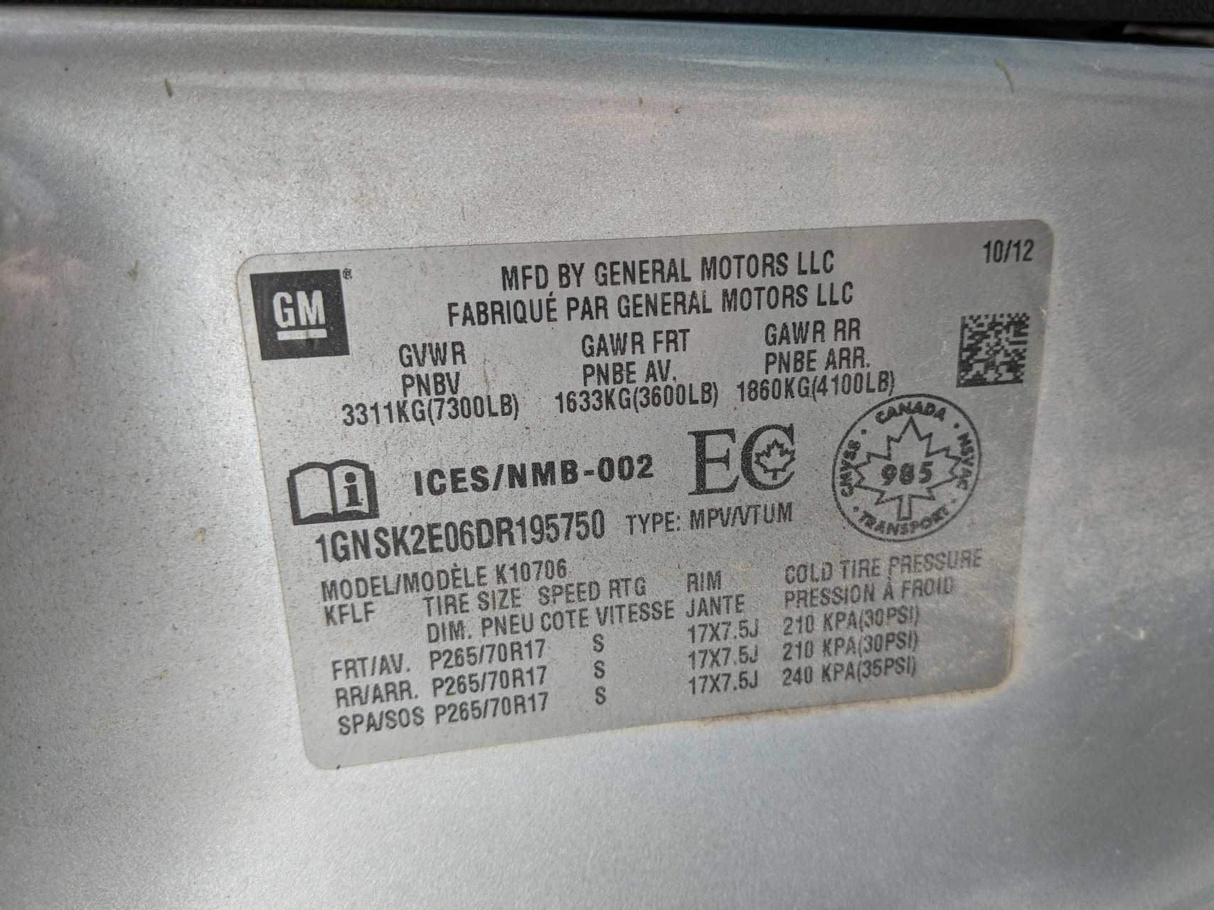 2012 CHEVROLET 5.3L TAHOE SUV - HYDRO EXCAVATOR TRUCKS